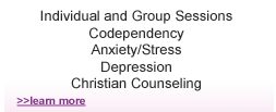 Individual and Group Sessions in dating, pre-marital, marriage, family, divorce, friendships, work relationships, church relationships, codependency, anxiety, stress, depression, life coaching...